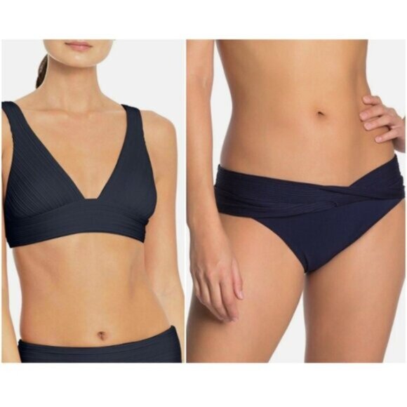 NWOT ROBIN PICCONE Lily Triangle Halter Bikini Set in Navy - XS - Picture 1 of 6